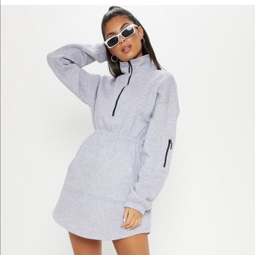 Zip Neck Pocket Front Jumper Dress